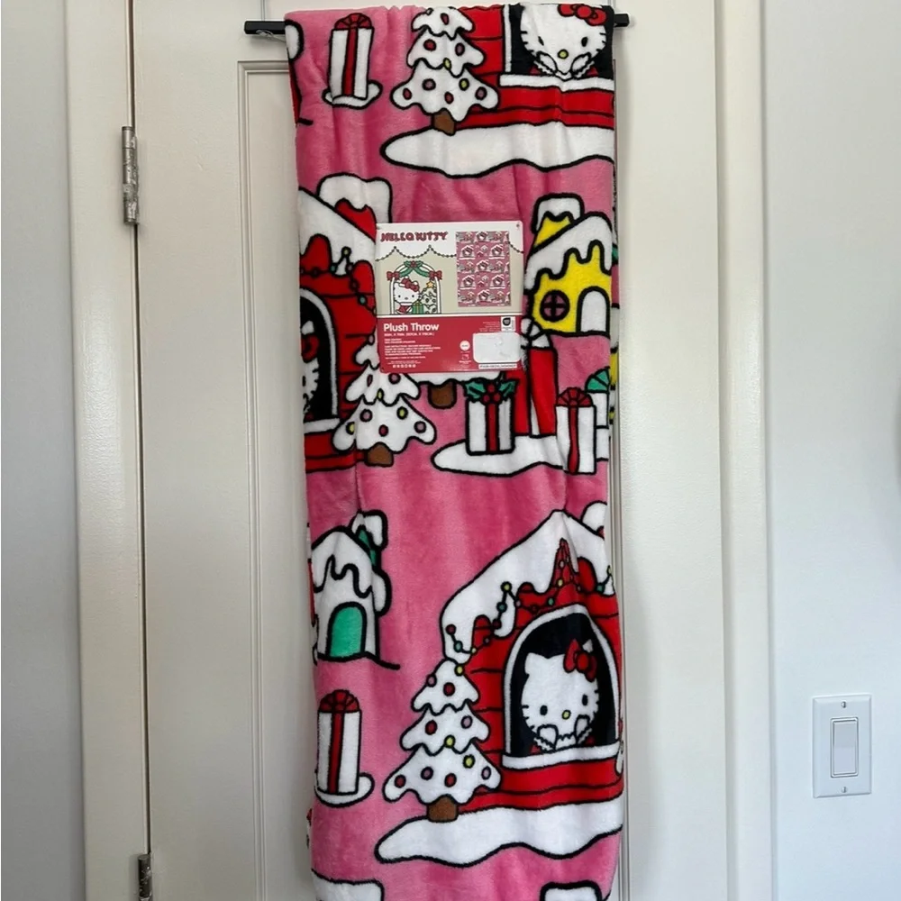New Hello Kitty Christmas Pink Cabin House Plush Throw Blanket 50” x 70”